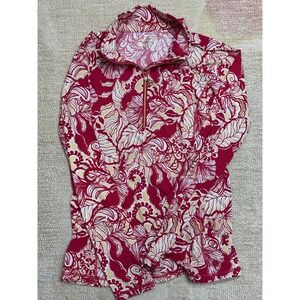Lilly Pulitzer Luxletic Womens Medium Red Floral Half Zip Pullover Active Top